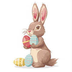 Vector cute rabbit holding easter eggs