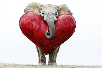 Pretty cute elephant and red heart with copy space