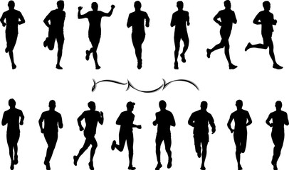 black and white silhouettes of running people, clipart, sports