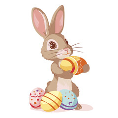 Vector cute rabbit holding easter eggs