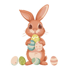 Vector cute rabbit holding easter eggs