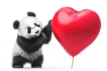 Pretty cute panda and red heart with copy space