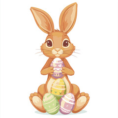 Vector cute rabbit holding easter eggs