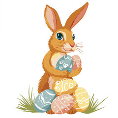 Vector cute rabbit holding easter eggs