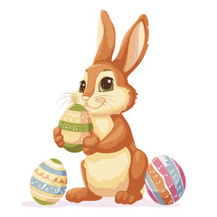 Vector cute rabbit holding easter eggs