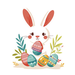 Vector cute rabbit holding easter eggs