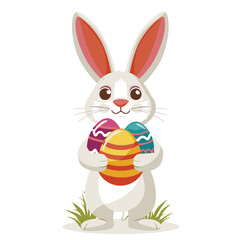 Vector cute rabbit holding easter eggs