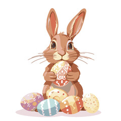 Vector cute rabbit holding easter eggs