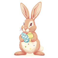 Vector cute rabbit holding easter eggs