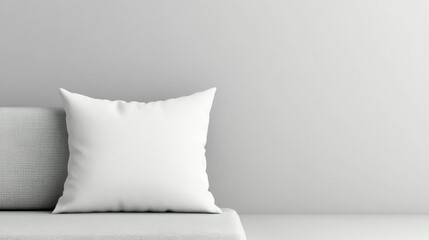 Blank white pillow on a light gray couch