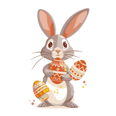 Vector cute rabbit holding easter eggs