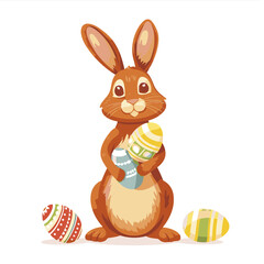 Vector cute rabbit holding easter eggs