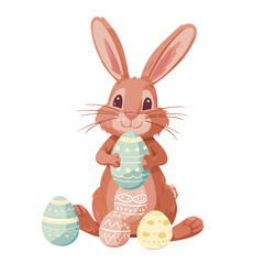 Vector cute rabbit holding easter eggs