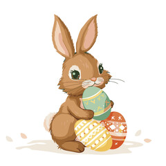 Vector cute rabbit holding easter eggs