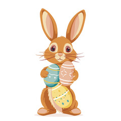 Vector cute rabbit holding easter eggs