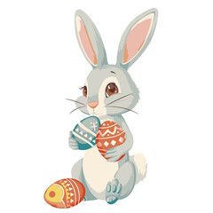 Vector cute rabbit holding easter eggs
