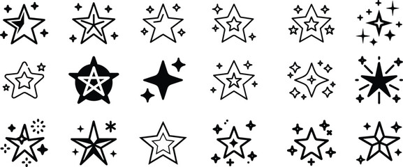 Bold Star Icon Set. Hand Drawn Sparkle, Magic and Celestial Vector Clipart Pack. Vector illustration