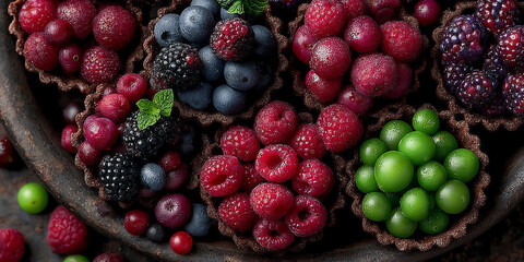 a plate of mini fruit tarts with a variety of fresh summer berries.