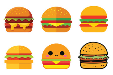 Set of cheese burger vector object on white background 