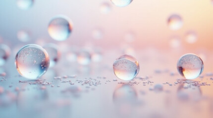 Close-Up of Ethereal Transparent Spheres Floating in a Soft Gradient Space – Microphotography of Light Refractions and Surface Details