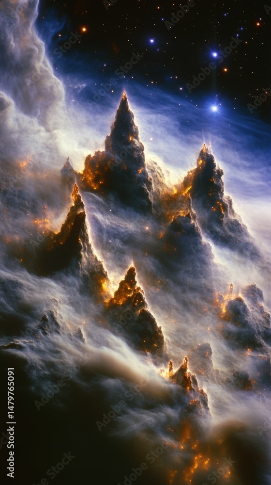 Poster ethereal pillars of creation nebula view from space telescopic perspective cosmic dust clouds and st