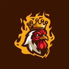 Rooster Chicken King on Fire Mascot Logo