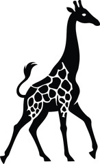 Walking giraffe silhouette black and white, Simple safari giraffe artwork