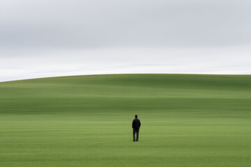 Obraz premium solitary figure stands gracefully in soft blurred landscape of canada day embodying essence of tranquility