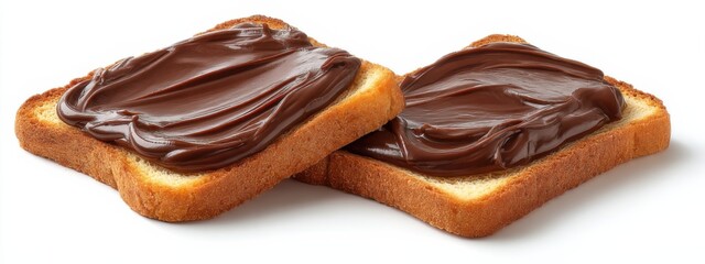 Obraz premium Chocolate spread on toasted bread slices ready for a delicious treat in the kitchen