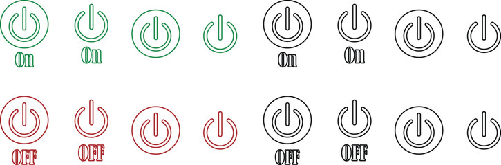 Power on or off button icon set. Turn on and turn off switch button. On and off toggle switch buttons. On and off vector with red and green color collection isolated on transparent background.