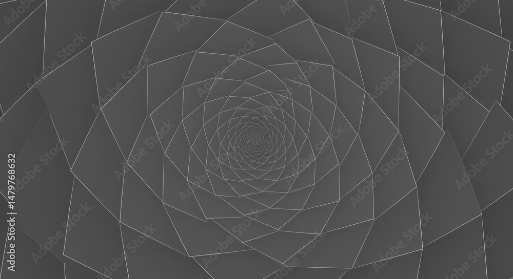 Poster monochromatic geometric pattern radiating inwards creating a sense of depth