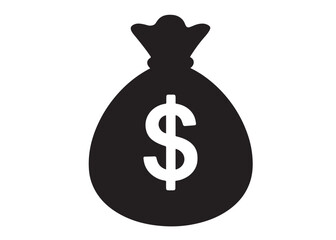 Money Bag logo silhouette vector, money bag logo icon silhouette, money bag icon silhouette vector illustration, black money bag with dollar vector silhouette illustration isolated on white background