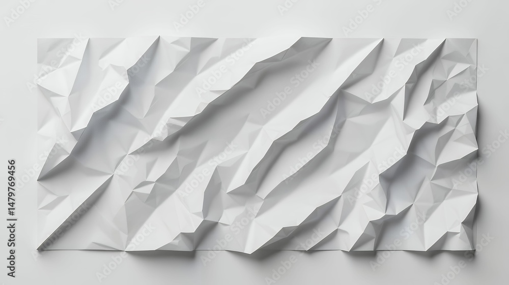 Poster monochromatic textured surface showcases folds and creases creating an angular, abstract pattern.