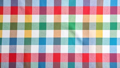 Colorful checkered picnic tablecloth as background, top view