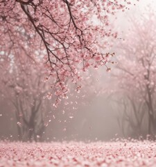 Falling sakura petals, blurred spring backdrop  Soft pink hues ,  art, sakura