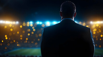 Businessman In Stadium At Night