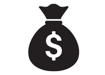 Money Bag logo silhouette vector, money bag logo icon silhouette, money bag icon silhouette vector illustration, black money bag with dollar vector silhouette illustration isolated on white background