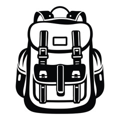 School Bag Flat Black and White icon Design, Hiking Backpack Icon. Backpack Silhouette