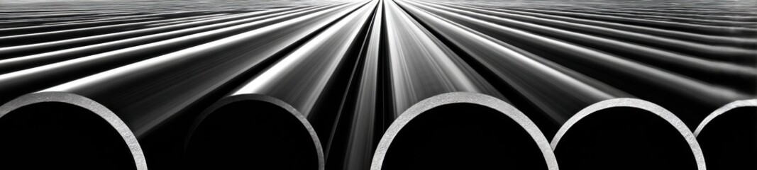 Industrial pipes in repetitive pattern, monochrome abstract