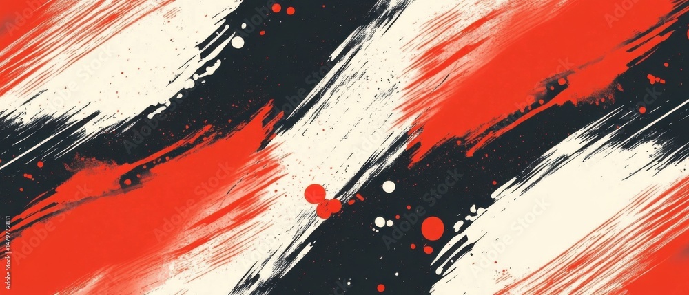 Poster abstract brushstroke painting with red white and black colors dynamic diagonal lines and splatter te