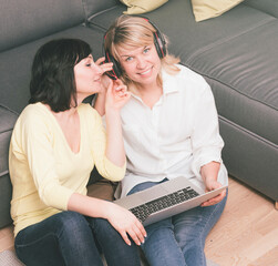 Beautiful women talk on video chat and consult on skillful intelligence.
