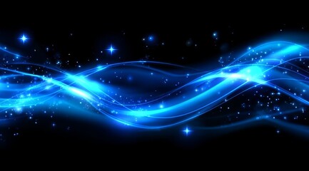 Obraz premium Abstract Blue Light Waves with Sparkles on Black Background