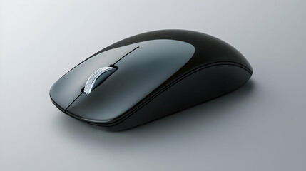 Black Wireless Computer Mouse On Grey Background