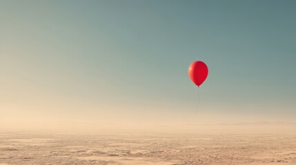Fototapeta premium Lonely Red Balloon in Vast Desert, Minimalist Surreal Landscape
