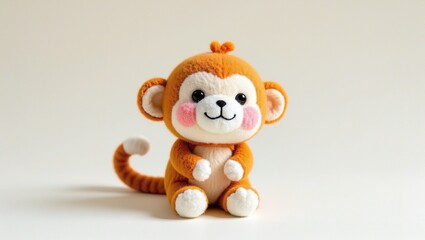 Plush monkey doll, white background, soft wool, cute design