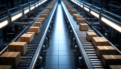 boxes leading to storage with conveyor running