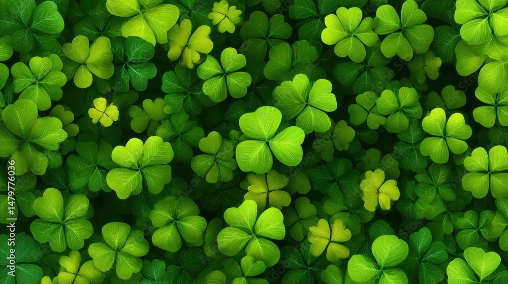 Poster overhead view of lush green shamrocks creating a dense carpet for st patrick's day celebration backg