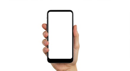 Human hand holding modern smartphone with a blank display ready for content