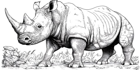 Fototapeta premium Detailed sketch of a rhinoceros