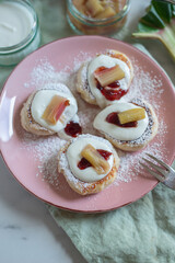 sweet home made pancakes with rhubarb and elderflower
